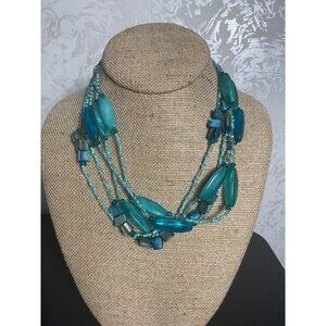 Multistrand Tiny Turquoise Aqua Blue Barrel Dyed Abalone Necklace